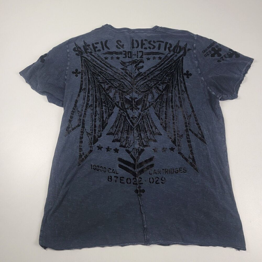 Vintage‎ Y2K Raw State Redemption Shirt Men 2XL Black Blue Distreased Goth Skate